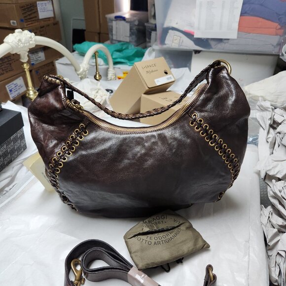 Campomaggi NWT Dalia Threaded Rocker Shoulder Bag Brown - Picture 2 of 6